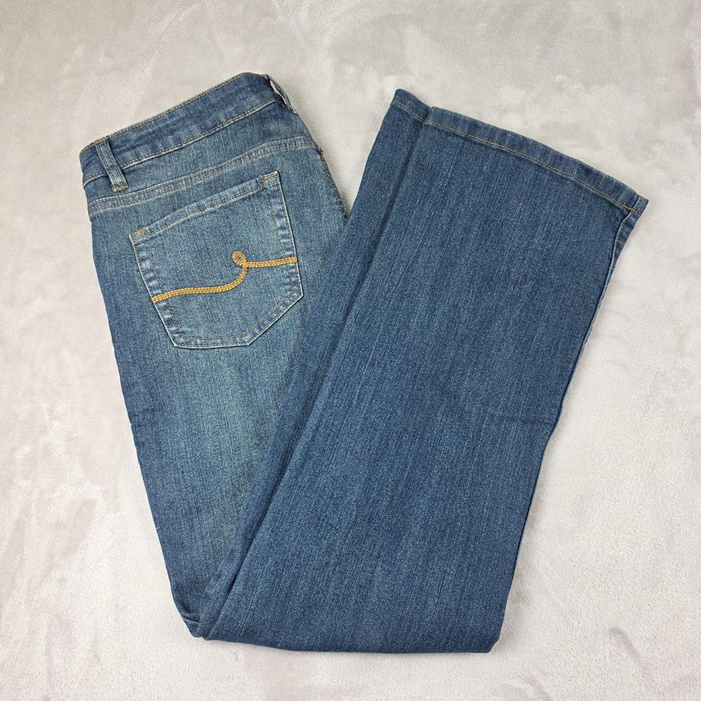 Bill Blass Jeans Womens 14 Blue Linear Stretch Bootcut Denim Medium Wash 34x30